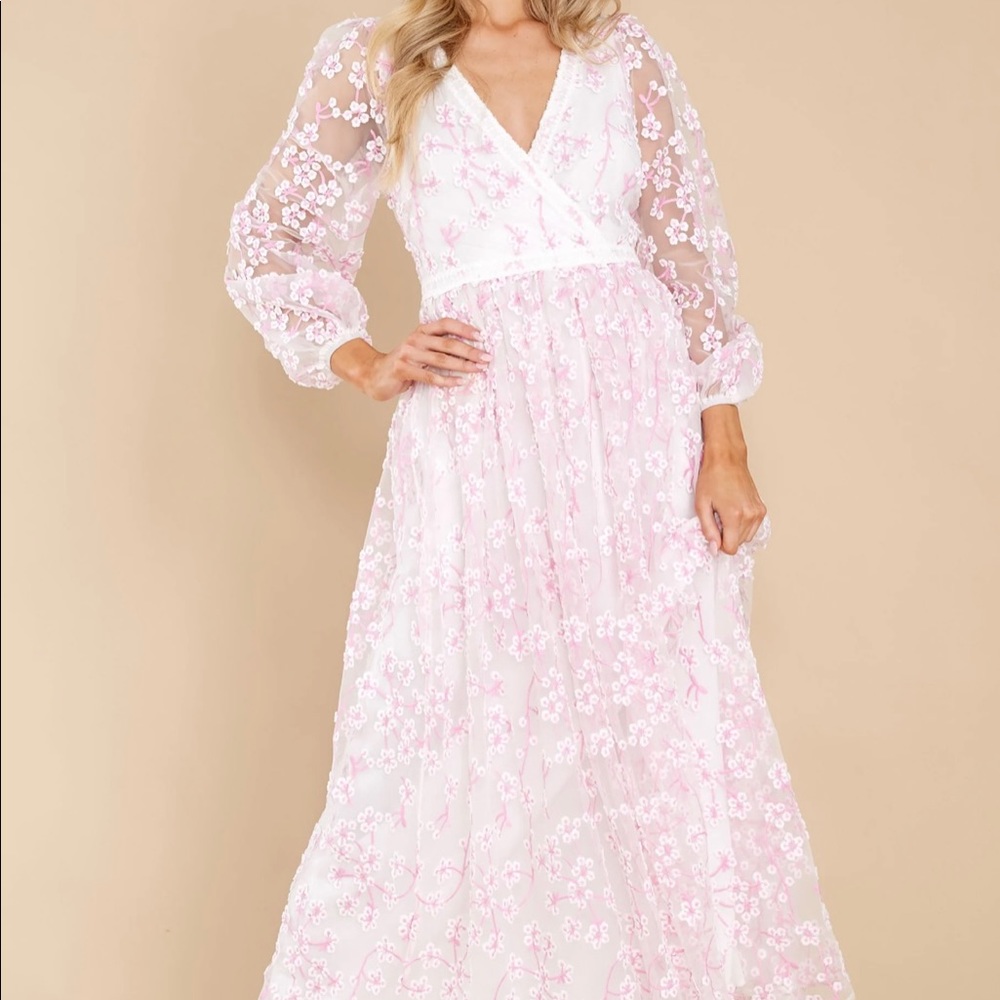 NWOT Red Dress Heavenly Sights Pink And White Floral Embroidered Maxi Dress